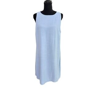 Monteau Los Angeles Sleeveless Linen Blend Shift Dress Large Blue Summer Casual